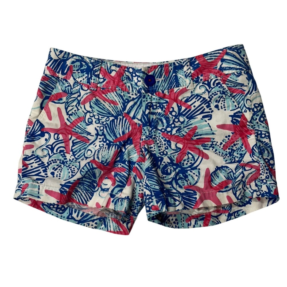 Lilly Pulitzer The Callahan Short Blue Pink Starfish Shell Print Womens Size 00